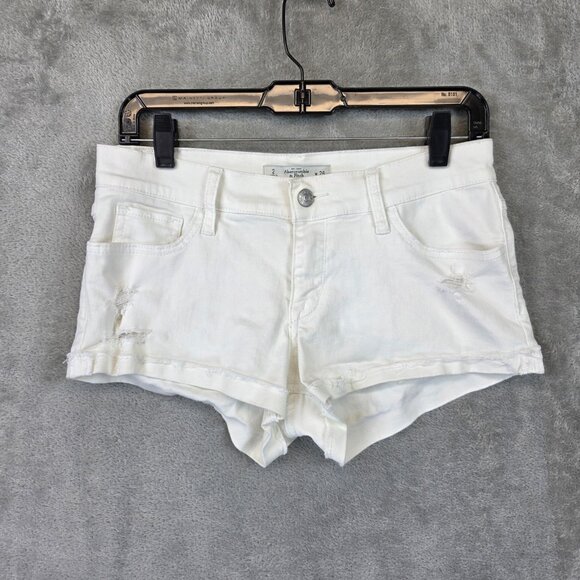 Abercrombie & Fitch Shorts Womens 2 White Denim Distressed Cutoff Stretch Y2K - Picture 1 of 10
